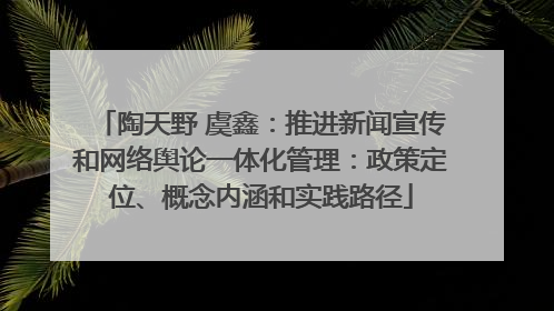 陶天野 虞鑫：推进新闻宣传和网络舆论一体化管理：政策定位、概念内涵和实践路径
