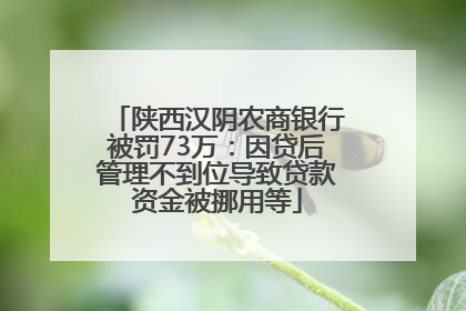 陕西汉阴农商银行被罚73万：因贷后管理不到位导致贷款资金被挪用等